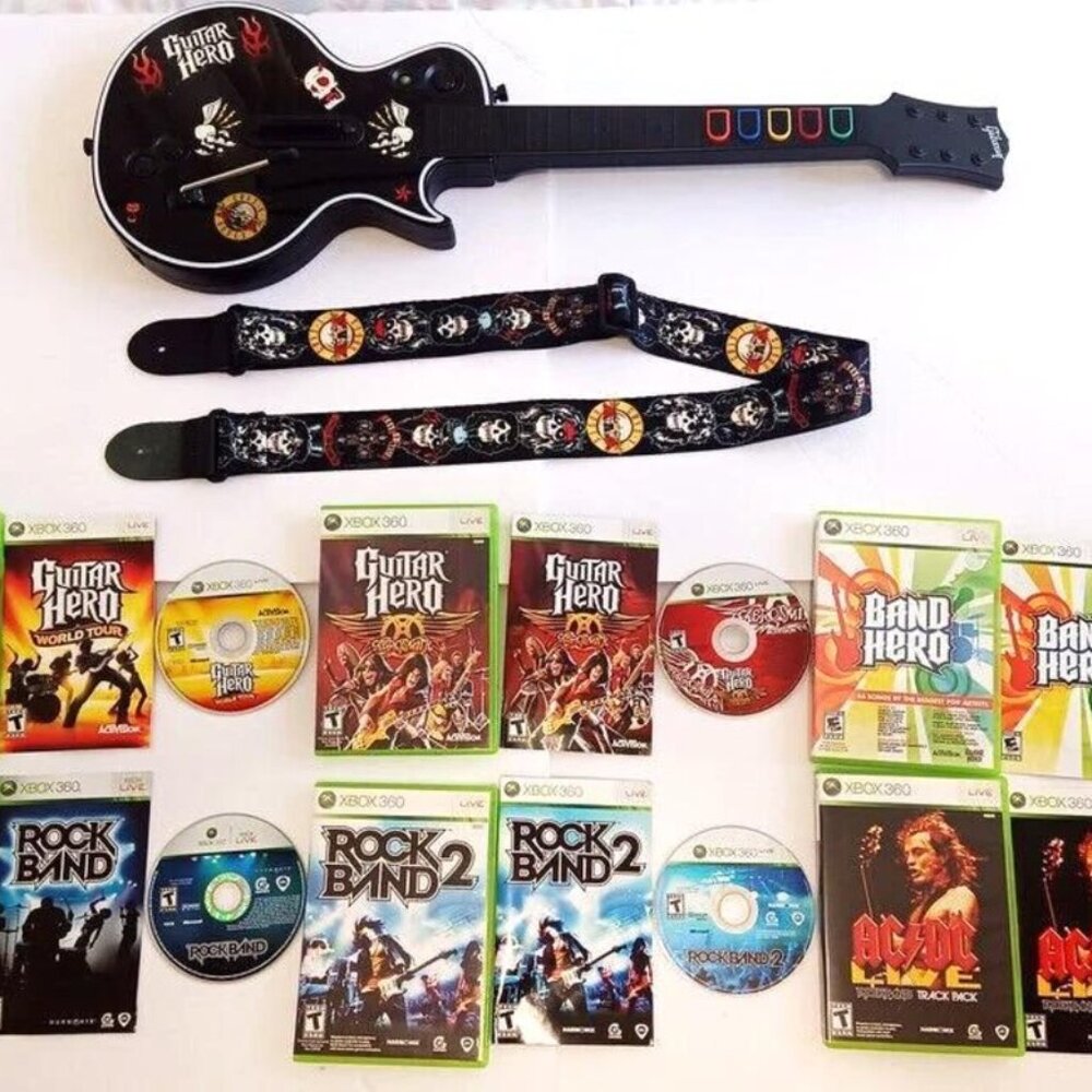 Gibson Les paul Controller XBox 360 Guitar Hero Bundle with Strap 6 Games Band - Picture 8 of 8